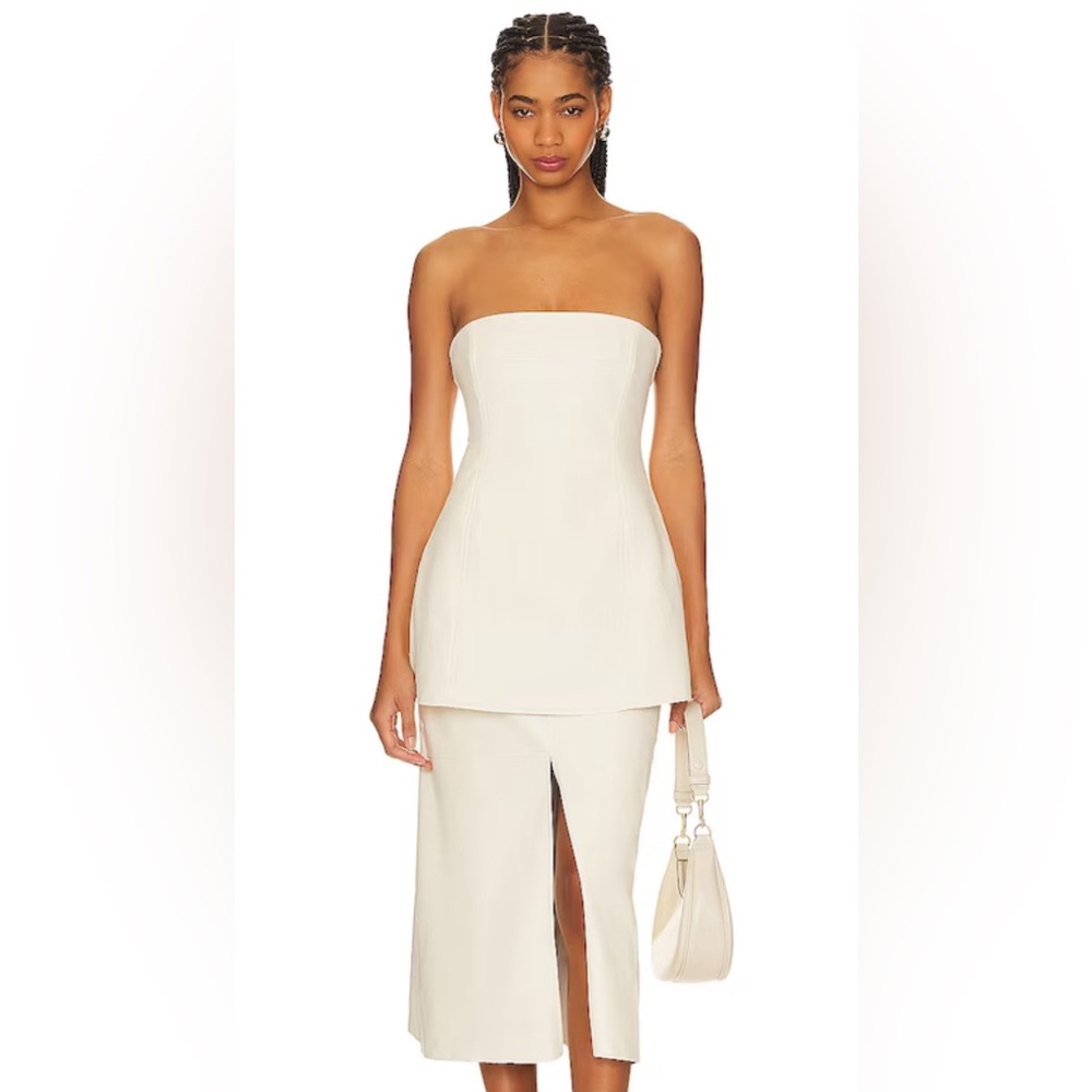 WeWoreWhat Faux Leather Midi Skirt in Ecru